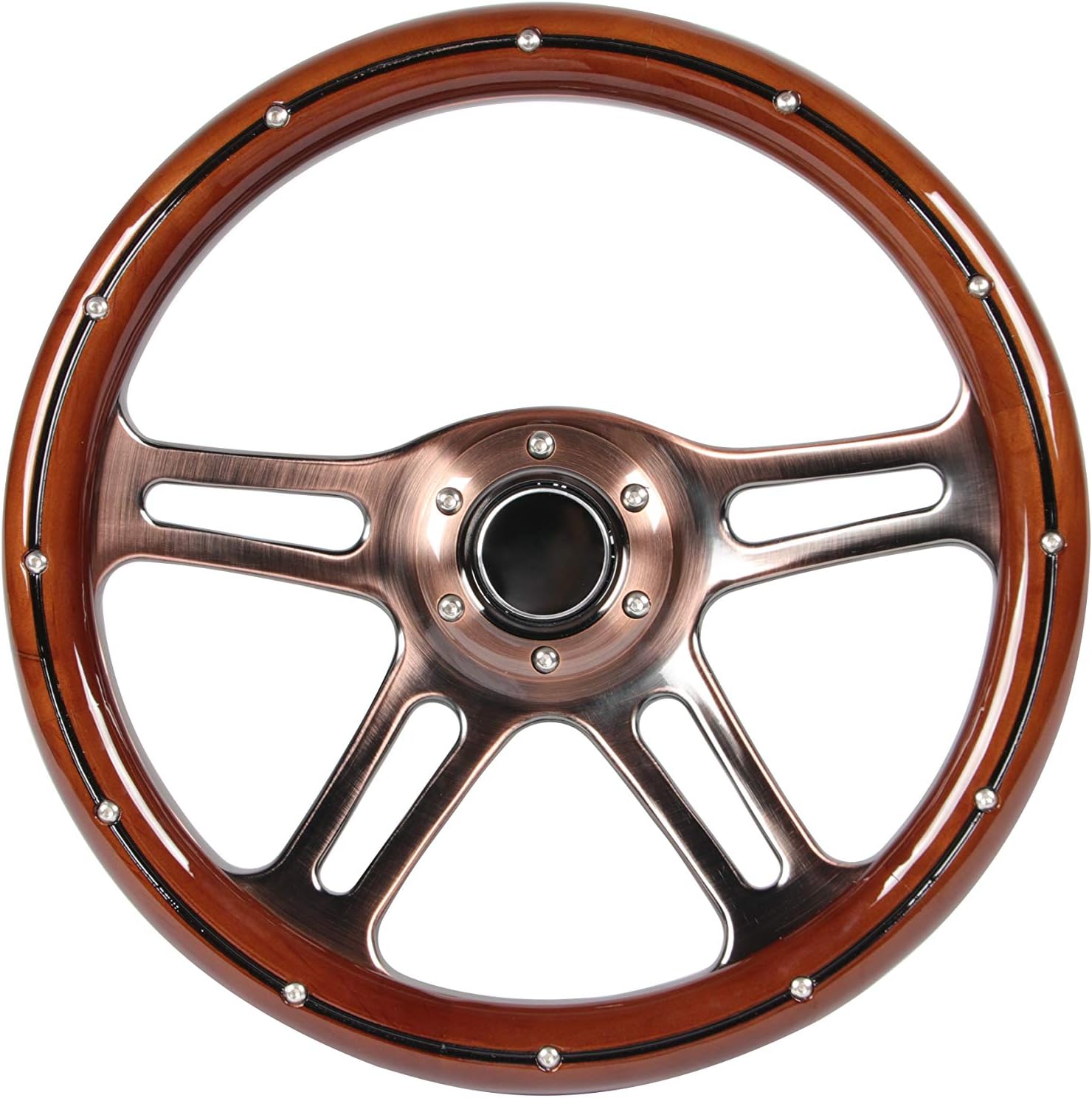 350mm 14" Classic Nostalgia Wood Grain Steering Wheel Slotted 4 Spoke