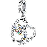 qielizhu Fairy Charms Beads 925 Sterling Silver Flower Fairy Charms for Bracelets with Colored Zircon Elf Christmas Jewelry Gift for Women