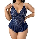 Avidlove Plus Size Lingerie for Women Lace Bodysuit One Piece Teddy Babydoll Mesh Chemise V Neck Sleepwear L-5XL