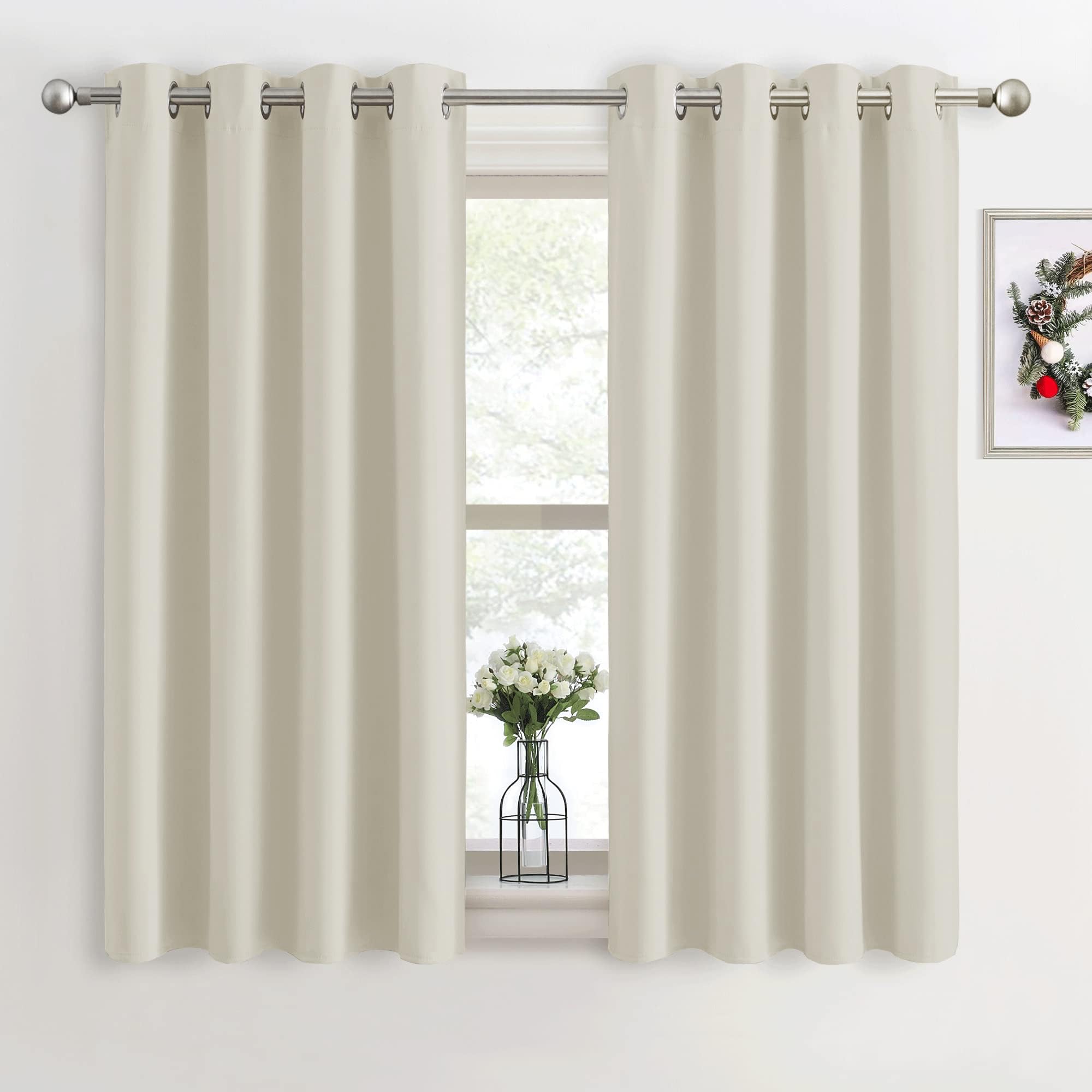 PONY DANCE Beige Thermal Insulated Curtains with Eyelet - Energy Saving Light Filtering Curtains 54 Drop for Bedroom/Kitchen/Living Room Short Windows, W46 X L54, 1 Pair