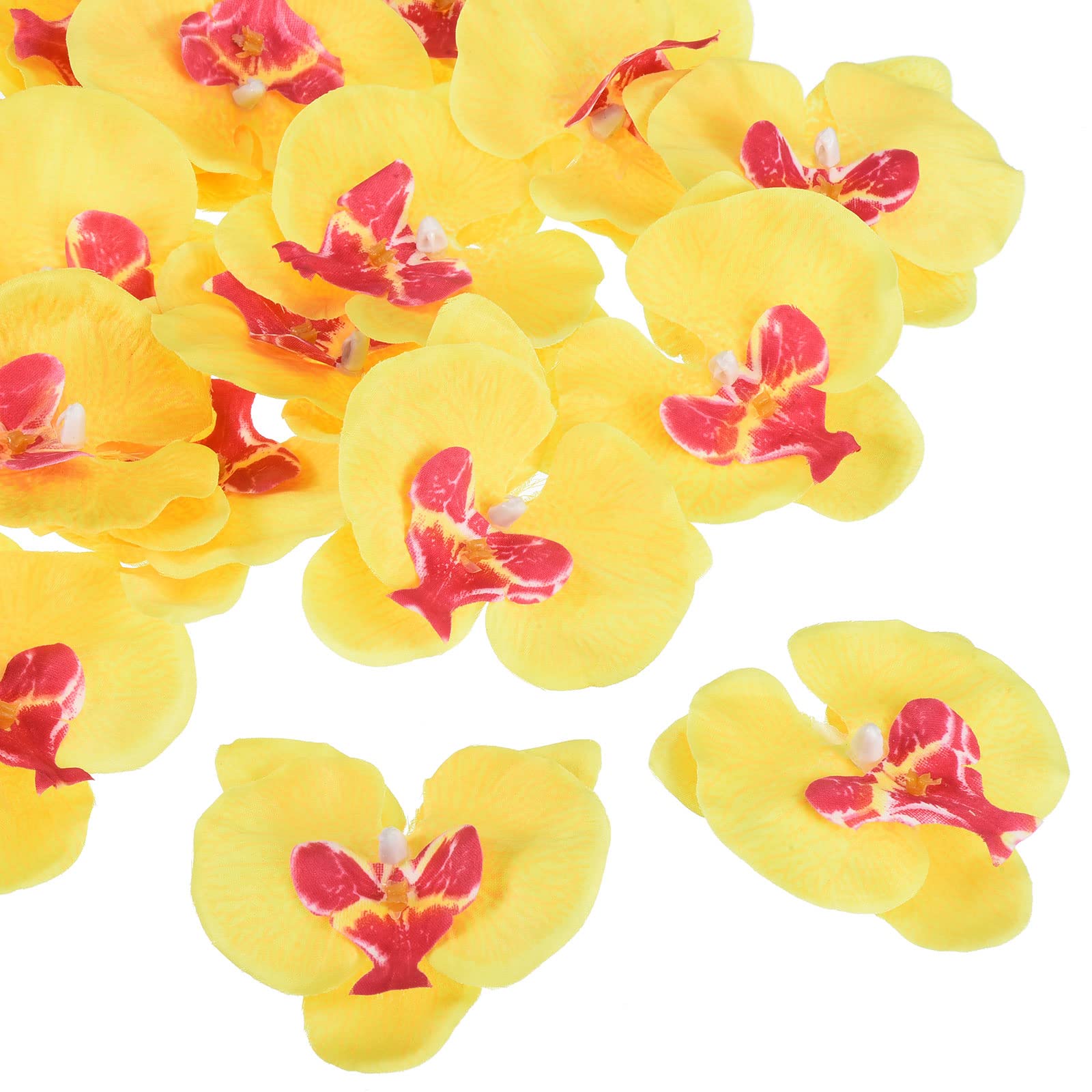 PATIKIL 3.5" Artificial Orchid Flower Heads, 20 Pack Silk Phalaenopsis Fake Butterfly Orchid Heads for Wedding Floral Bouquet Decor DIY Craft Making, Yellow