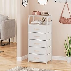 Furnulem White Dresser with 5 Drawers, Vertical