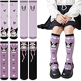 SaFeHoM 4 Pairs Knee High Socks for Girls, Cute Cartoon Stockings Kawaii Cotton Long Socks Outdoor Anime Stocks Thicken Over Knee Stockings for Women