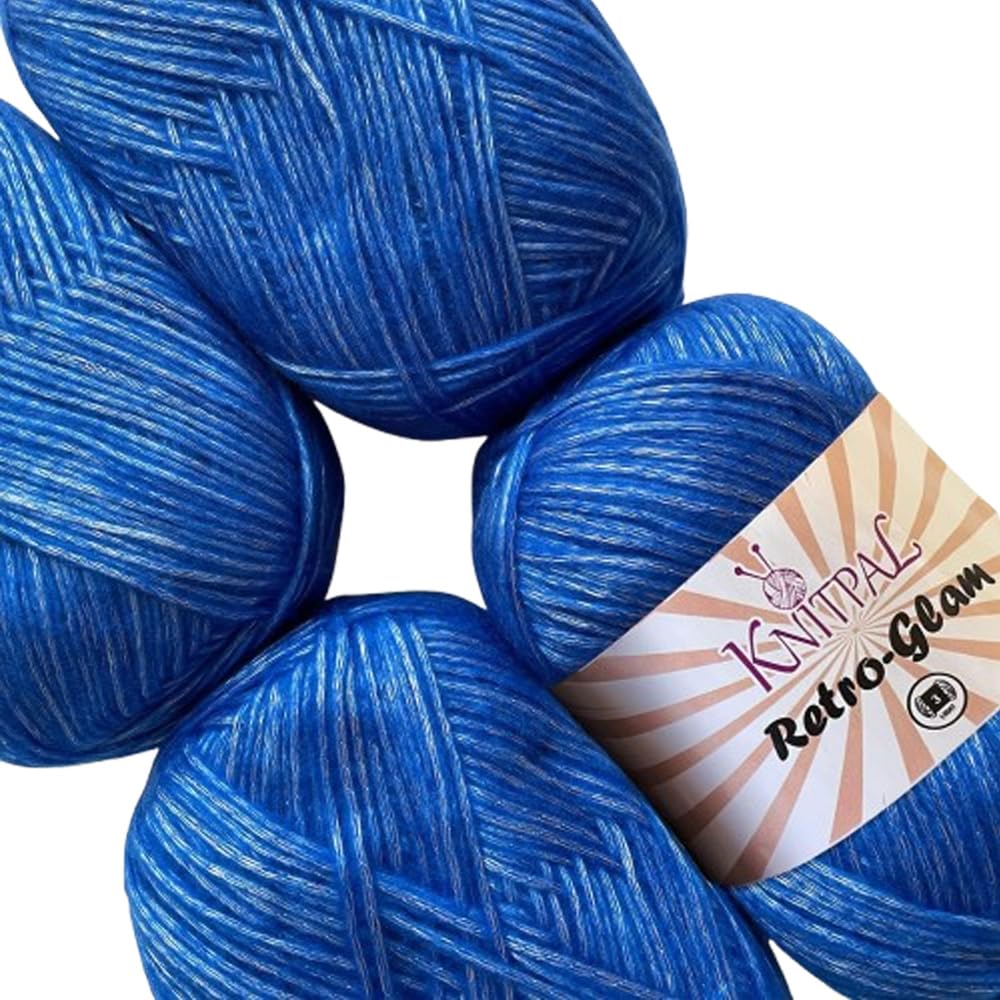 Retro-Glam Metallic Glossy Sheen Yarn, Jewel-Tone, Extra Soft & Shiny for Knitting and Crocheting, Chainette, Bulk Size 4 Skeins, 1172m/400g, #3 DK Weight/Light Worsted (Electric Blue) — image 1