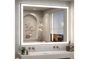 SMIROR 48x40 Black Led Mirror for Bathroom Wall, Lighted Vanity Mirrors with Lights, Dimmable, Anti-Fog, Shatterproof, ETL Listed (Front Lit and Backlit)