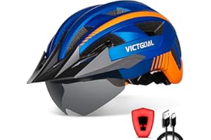 VICTGOAL Bike Helmet with USB Rechargeable Rear Light Detachable Magnetic Goggles Removable Sun Visor Mountain & Road Bicycle Helmets for Men Women Adult Cycling Helmets