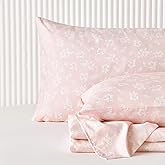 Wake In Cloud - Floral Bed Sheets, 4-Piece Sheet Set, Shabby Chic Flower Rose Pattern Printed Coquette Cottagecore Vintage Aesthetic Bedding, Deep Pocket, Pink White, Queen Size