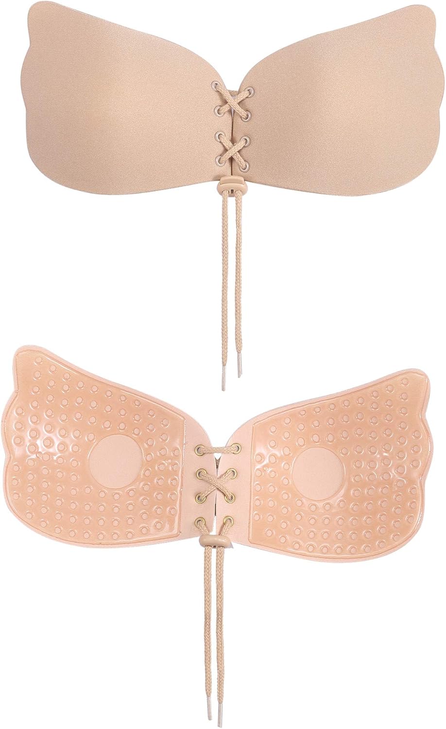 Amorbella Womens Adhesive Sticky Reusable Strapless Backless Push Up Bra with Drawstring Beige
