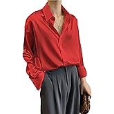 Pantete Womens Satin Silk Button Down Shirt Long Sleeve Casual Office Blouse Top Breathable & Silky