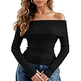APRROOT Off The Shoulder Sweater for Women Long Sleeve Pullover Ribbed Knit Going Out Thumbhole Tops 2025 Fall Sexy Outfits