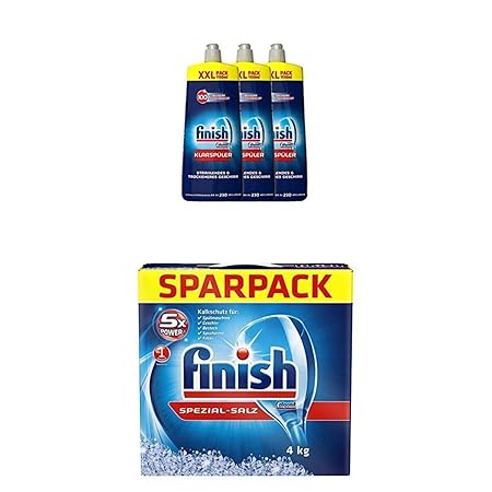 Finish Klarspüler mit Glanz- und Glasschutz, XXL Pack (3 x 1150 ml) Spezial-Salz Spülmaschinensalz, 1er Pack (1 x 4 kg)