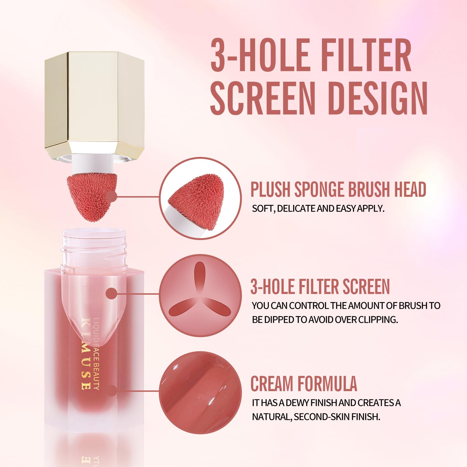 KIMUSE Liquid Blush, Soft Cream Blush Face Blush, Liquid Blush for Cheeks, Long-Wearing Pigmented Blush, Waterproof, Smudge Proof, Dewy Finish