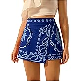 SweatyRocks Women's Boho Floral Wrap Skorts High Waisted Asymmetrical Shorts Summer Vacation Shorts