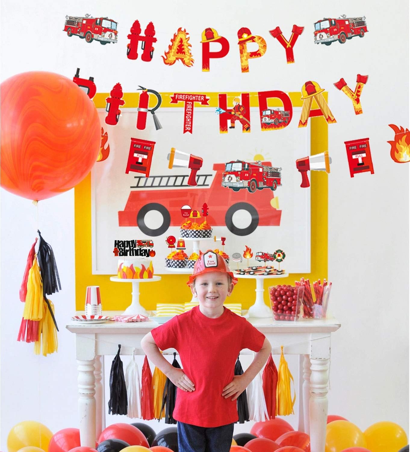 Jevenis 25 Pieces Pompier Banniere Danniversaire Camion De Pompiers Anniversaire Ballons Pompier Fete Danniversaire Decoration Pompiers Fete Decoration Pour Anniversaire Bebe Douche Decorations Loisirs Creatifs Fournitures De Loisirs Creatifs