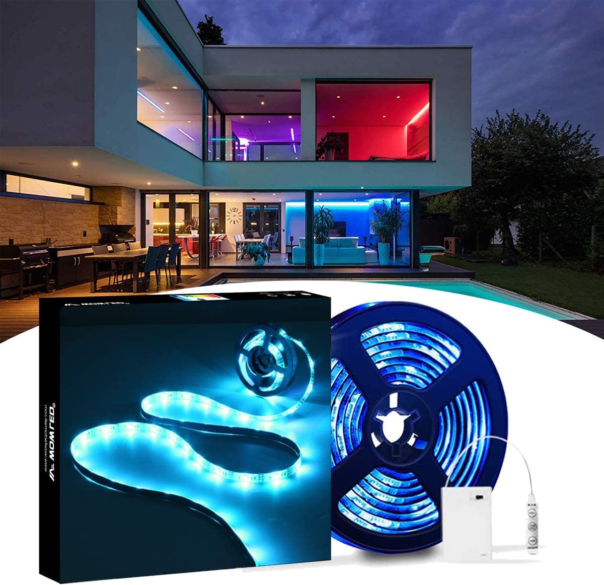 WOWLED 1M 5050 RGB LED Light Strip Kit Battery Powered Flexible Strip with 3 Key Mini Controller
