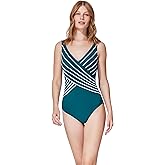 Gottex Women's V-Neck Surplice One Piece Swimwear-Front & Back Lining, Adjustable Straps, Built-in Soft Cups, Tummy Control