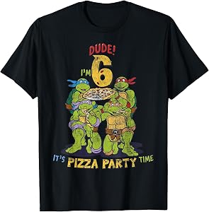 Teenage Mutant Ninja Turtles I'm 6 Dude Pizza Birthday Party T-Shirt