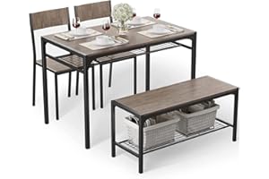 Gizoon Kitchen Table and 2 Chairs for 4 with Bench, 4 Piece Dining Table Set for Small Space, Apartment (Grey)