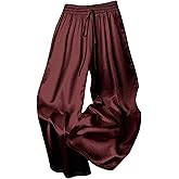 MakeMeChic Women's Wide Leg Pants Drawstring Elastic Waist Trousers Palazzo Pants