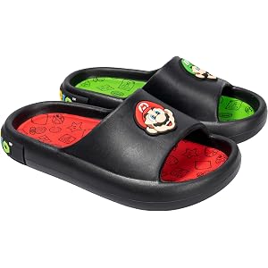 Ground Up Super Mario Bros Mario & Luigi Boy's Comfort Slide Sandals