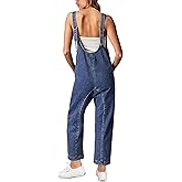 Vimyig Dressy High Roller Denim Jumpsuit for Women Casual Sleeveless Loose Fit Overalls Jeans Pants Jumpers with Pockets