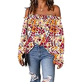 Spriolim Women's Off Shoulder Top Ruffle Long Sleeve Chiffon Blouse Casual Loose Shirts