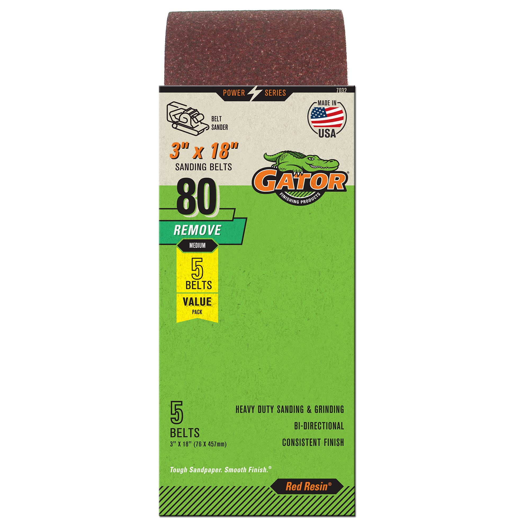 Photo 1 of Gator 3" x 18" Red Resin Aluminum Oxide Sanding Belts, 80 Grit, 5 Pack
