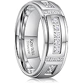 King Will Men's Titanium Wedding Band - 8mm Polished Band with Step Edges and Cross Design Featuring White Zirconia Insets Comfort Fit Size 7-14
