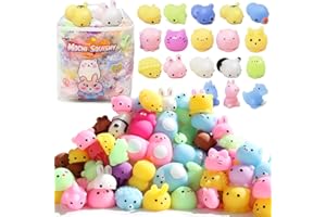 FUNNYB&G Kawaii Mochi Squishies Fidget Toy - 73 pcs Squishy Party Favors Kids Classroom Prize Birthday Goodie Bag Stuffers - Stress Relief Pack for Girls Boys Christmas Easter Valentines Gift