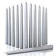 CANDWAX 10 inch Taper Candles Set of 12 - Dripless Taper Candles and Unscented Candlesticks - Perfect as Dinner Candles and Household Candles - Light Gray Candles