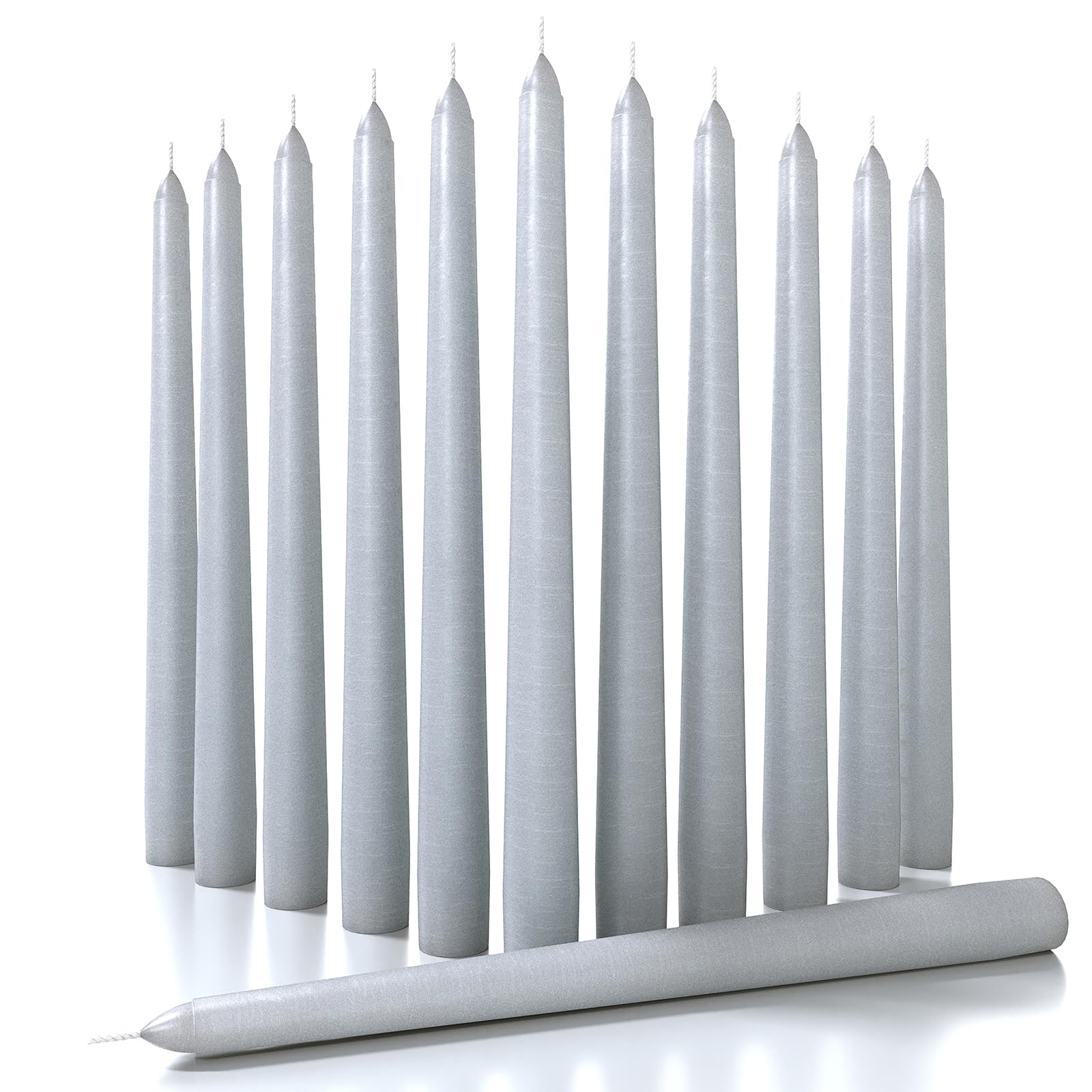 CANDWAX 1.9 x 25.4 cm Taper Candles Set of 12 - Dripless Taper Candles and Unscented Candlesticks - Perfect as Dinner Candles and Household Candles - Light Gray Candles