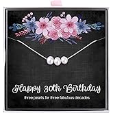 ALoveSoul 30th Birthday Gifts for Women - 3 Pearls 925 Sterling Silver Necklace for Her 3 Decade Jewelry 30 Years Old Birthday Gifts Ideas