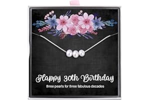 ALoveSoul 30th Birthday Gifts for Women - 3 Pearls 925 Sterling Silver Necklace for Her 3 Decade Jewelry 30 Years Old Birthda