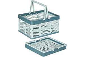 PAG-Mass Heavy Duty Plastic Milk Crates for Storage, 2-Pack Stackable Storage Bins for Organizing, Collapsible Shopping Basket with Handle for Groceries, Suitable for Home Office School Store, Blue