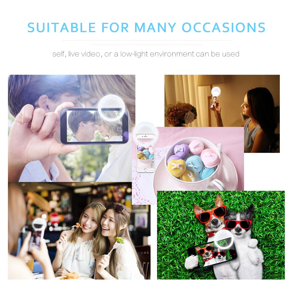 U2C Selfie Ring Light for Camera [USB Rechargeable] Clip on 36 LED Bulbs Fill-light 4 Level Adjustable Brightness for Cellphone Iphone X 6 6S 7 8 Plus Samsung Galaxy/Ipad/Android Phone