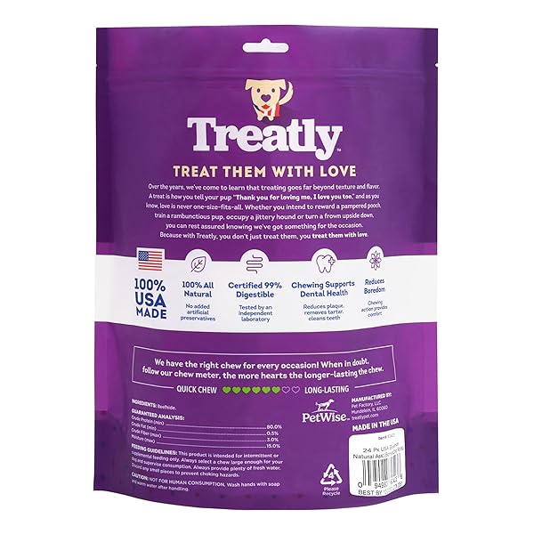 TREATLY USA BEEFHIDE SMALL ASSORTED DOG CHEW TREATS – NATURAL FLAVOR, 24 COUNT/1 PACK