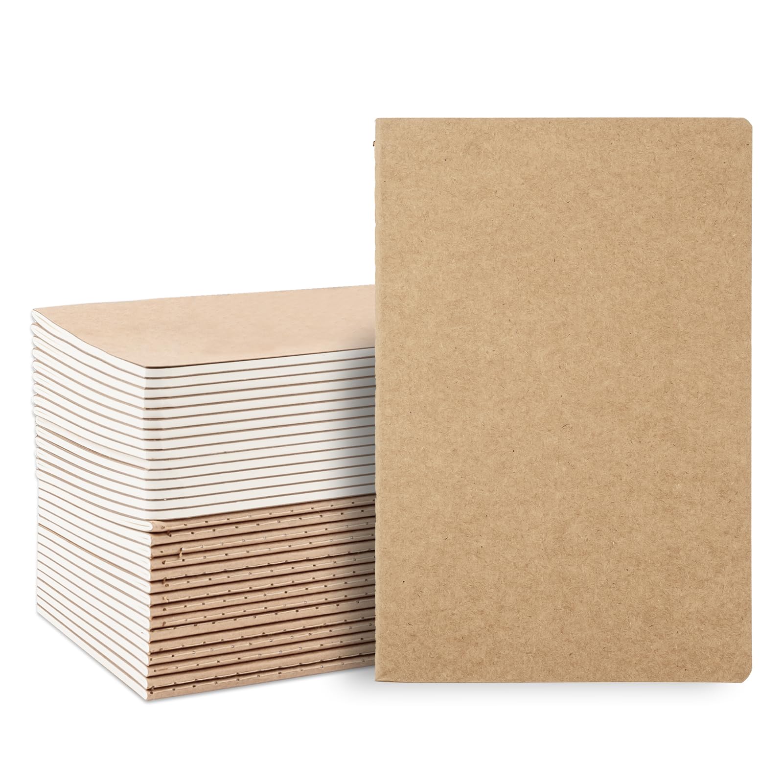 LYCN 30pcs Kraft Notebooks A5 Bulk,Small Brown Lined Notepads, Portable Journal Notebook Notepads for Office School Students Drawing Memo, 30 Sheets/60 Pages(14x21cm)