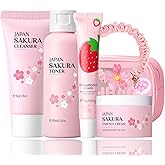 Cherry Blossom Skincare Set Women Gifts - Skin Care Set Hydrating - Skincare for Girls 10-12 Moisturizing - Travel Kit with Cleanser,Toner,Lip Mask,Cream(One Size, Cherry Blossom 6PCS Scent)
