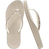 KuaiLu Women's Rhinestone Flip Flops with Comfort Arch Support Yoga Mat Cushion Sandals Fashion Summer Beach Travel Orthotic Walking Thong Sandles Slip on Plantar Fasciitis Indoor Outdoor Shoes