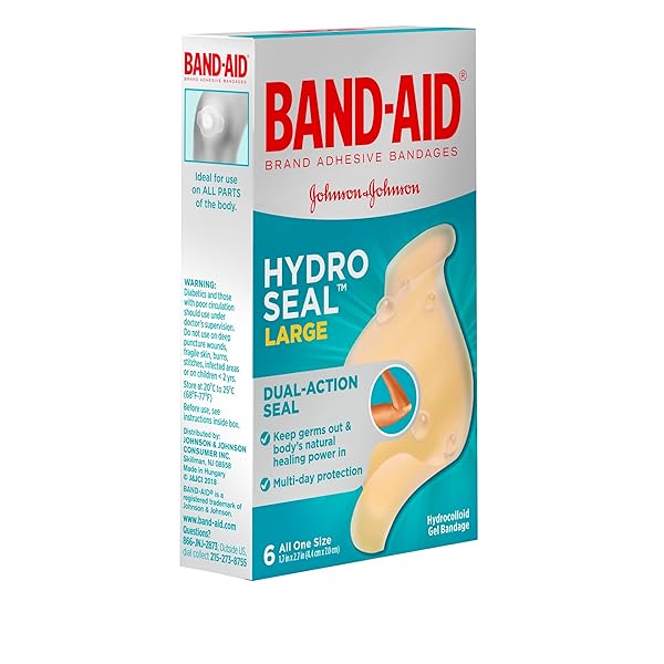 BAND-AID BRAND HYDRO SEAL ADHESIVE WATERPROOF BANDAGES, LARGE HYDROCOLLOID GEL BANDAGES FOR FIRST AID SUPPORT BETTER HEALING FOR MINOR BLISTERS, CUTS & SCRAPES, FSA/HSA ELIGIBLE, 6 CT