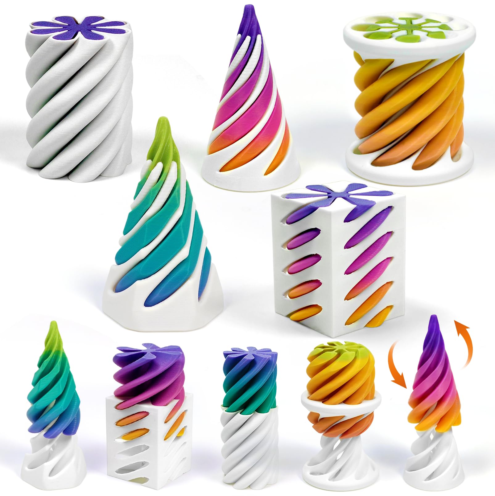 Photo 1 of TUTHKOTH 5 Pack Impossible Passthrough Fidget Toy, 3D Printed Impossible Cone, Rainbow Gradient Colors with White Base, 3D Printed Stress-Relief Toys for Adults