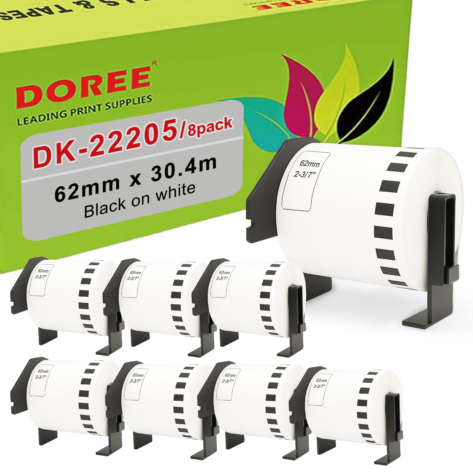 Doree DK-22205 DK22205 Label Rolls (Endless) for Brother P-Touch QL-500 QL-500A QL-500BS QL-500BW (8 Packs)