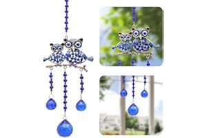 TUNMIOK Crystals Suncatcher Blue Evil Eye owl,Sun Catchers Indoor Window,Crystal Prism Window Decoration,Home Decor Aesthetic,Patio Decor/Mother's Day/Christmas/Wedding Decoration
