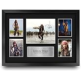 HWC Trading Johnny Depp Pirates of the Caribbean 16 x 12 inch (A3) Printed Gifts Signed Autograph Picture Display for Movie Memorabilia Fans - 16" x 12" Framed