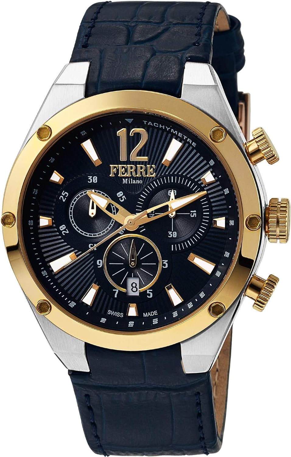 Ferre Milano Mens Chronograph Quartz Watch with Leather Strap