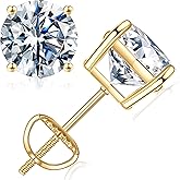SMILEST 0.2-4ct Moissanite Screw Back Earrings, Lab Created Moissanite 14K Gold Plated 925 Sterling Silver Earrings for Women Men Anniversary Birthday Day Gifts Jewelry Gifts