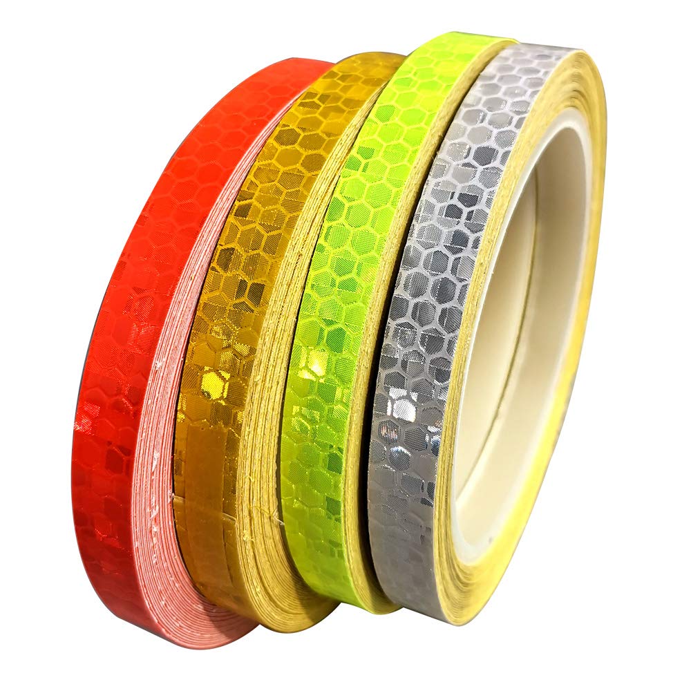 Gebildet Reflective Tape, 4 Pieces 10mm × 8m Waterproof Reflector Safety Tape Reflector Warning Tape (Red, Green, Yellow, White)