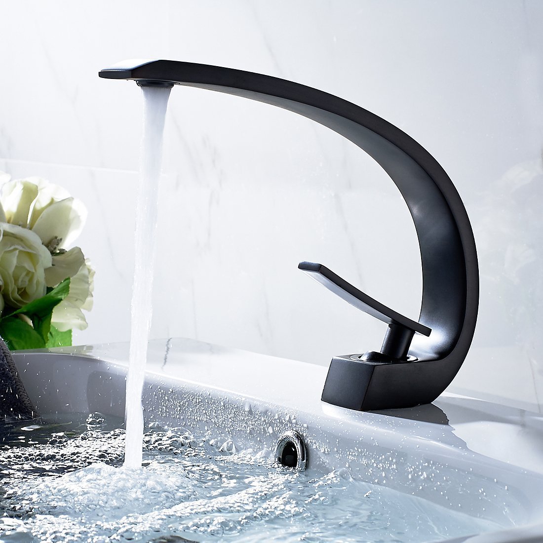 Fapully Modern Black Bathroom Faucet Single Handle Vessel Sink Faucet