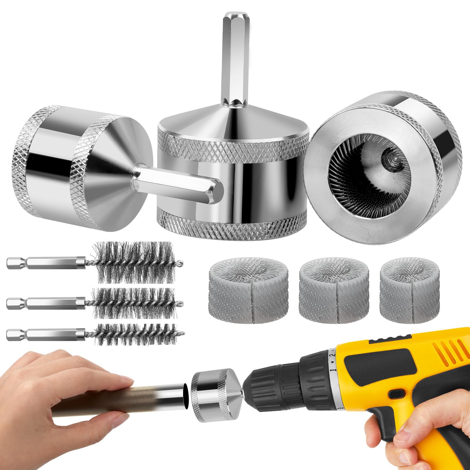 Photo 1 of 1/2" 3/4" 1" Metal Copper Pipe Cleaner Set - with Replaceable Blades, Tube Cleaning Brush for Power Drill, Removing Stains and Paint from Copper Pipes and Various Metal Pipes