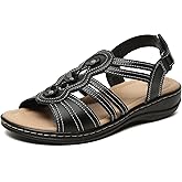 Brykan Womens Sandals Flats Comfort Leather Walking Orthopedic Sandals Casual Summer Shoes with Arch Support for Dressy Beach Hiking Vacation Camping Travel Pool Shopping Dating Water sports